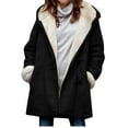thumbnail image 1 of Brnmxoke Womens Plus Size Solid Color Winter Coats 2024 Warm Sherpa Fleece Lined Jackets Hooded Parka Faux Suede Pea Coat Outerwear Black,S, 1 of 7