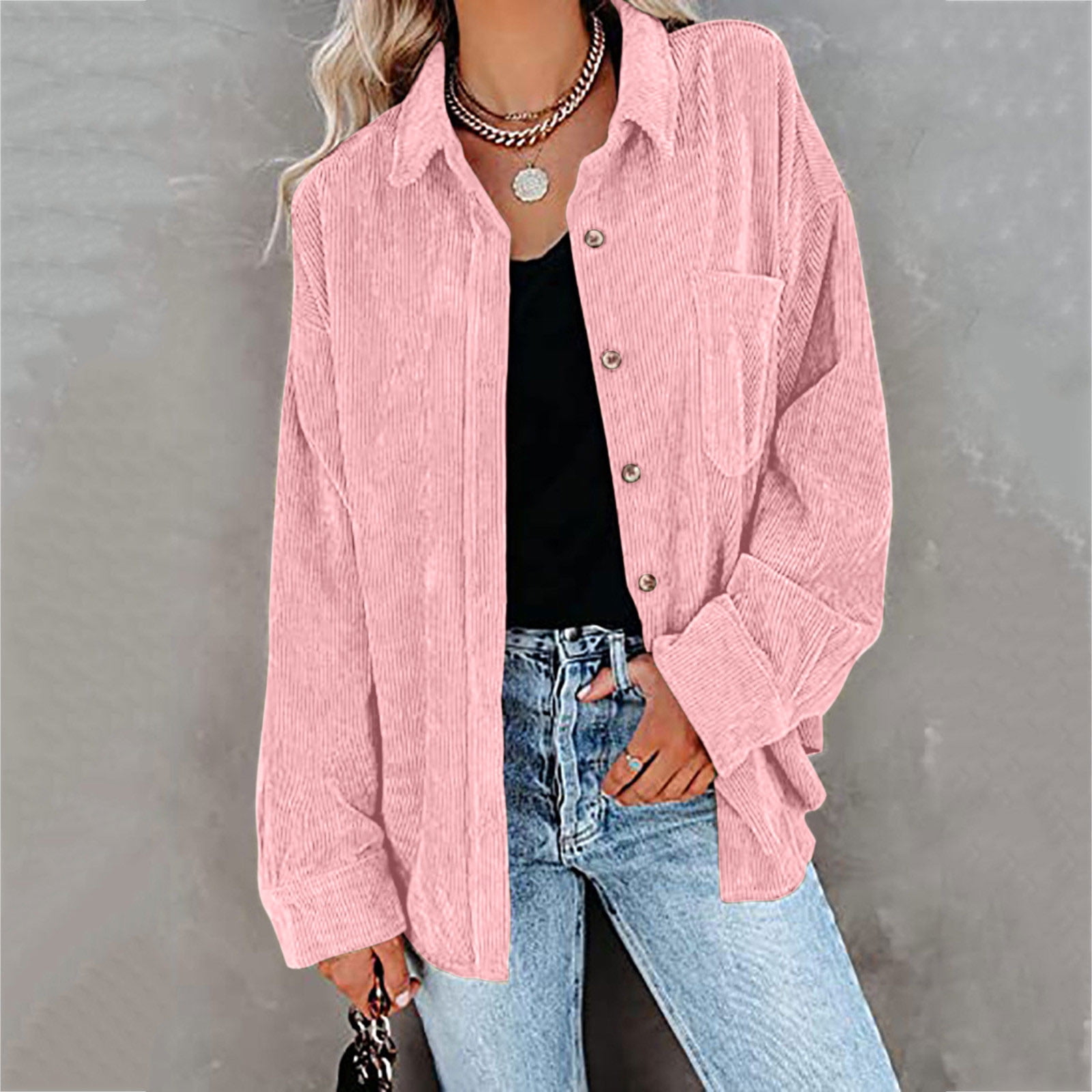Brnmxoke Womens Shacket Corduroy Shirt 2023 Long Sleeve Button Down Shirts Oversized Blouses