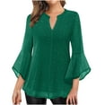 thumbnail image 1 of Brnmxoke Womens Sparkly Holiday Dressy Tops 3/4 Sleeve Loose Fit V Neck Shirt Tunic Elegant Flowy Blouses Business Party 2025 Green,XXL, 1 of 6