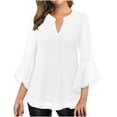 thumbnail image 1 of Brnmxoke Womens Sparkly Tops Dressy Casual 3/4 Ruffle Sleeve Blouse Chiffon V Neck Evening Party Night Out Wedding Cocktail Shirt White,XXL, 1 of 7