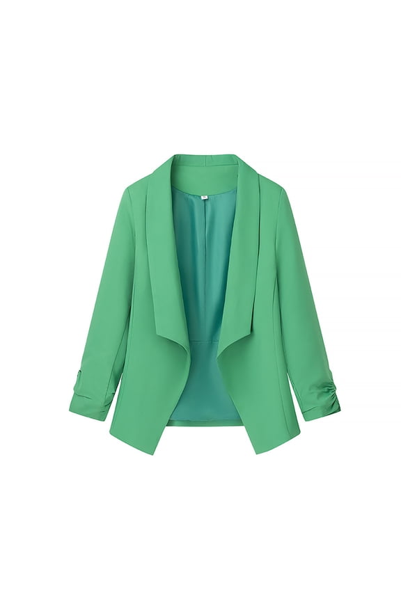 Womens Sport Coat Blazer Lightweight Long Blazers One Button Open Front 3/4 Sleeve Lapel Work Office Blazer Jackets Green,S