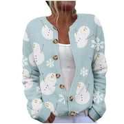 BRNMXOKE Christmas Ugly Sweaters for Women Funny Print Button Down Xmas Plus Size Knitted Cardigans Open Front Crochet Fall Winter Long Sleeve Coat Red,XXXXL