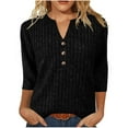 thumbnail image 1 of Brnmxoke Womens Sweaters Buttons V Neck 3/4 Sleeve Shirts Knitted Soft Comfy Dressy Casual Blouses Loose Tunic Tops Fall Fashion 2025 Black,XL, 1 of 8