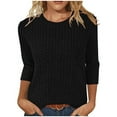 thumbnail image 1 of Brnmxoke Womens Sweaters Crew Neck 3/4 Sleeve Shirts Knitted Soft Comfy Dressy Casual Blouses Loose Tunic Tops Fall Fashion 2025 Black,XL, 1 of 7