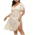 thumbnail image 1 of Brnmxoke Womens Swimsuit Coverups Plus Size Solid V Neck Bikini Swimwear Bathing Suit Flowy Tassel Beach Cover Up Dress Swimsuits Beachwear, 1 of 1
