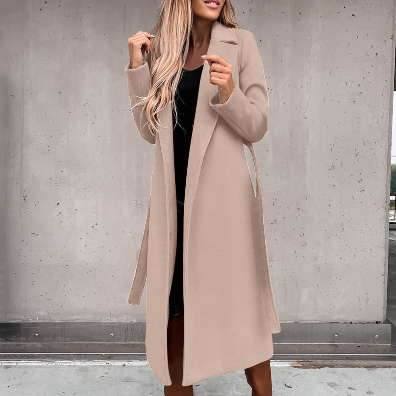 Brnmxoke Womens Trench Coat Long Faux Wool Coat Winter Notched  display picture 1