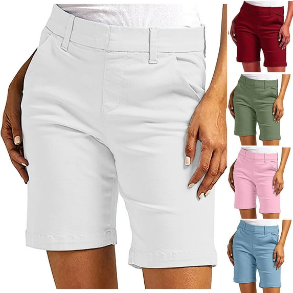 Brnmxoke Womens Twill Shorts for Summer High Waisted Stretch Hiking Short Dressy Casual Ladies Plus Size Going Out Shorts Pink,L