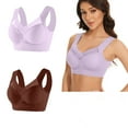 thumbnail image 1 of Brnmxoke Womens V Lace Wireless Bras No Underwire Comfort Push Up Crossover Bras Seamless Full Coverage Bralettes T Shirt Bra 2PC Brown,5XL, 1 of 2