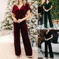Brnmxoke Womens Velvet Short Sleeve Wide Leg Jumpsuits Dressy V Neck