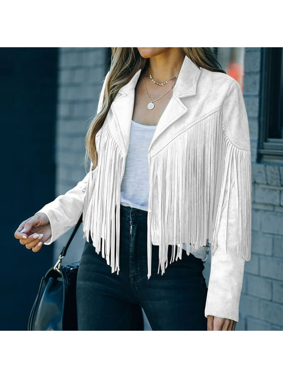 Womens Vintage Western Fringe Coat Tops Classic Suede Leather 70s Cowboy Shirt Long Sleeve Tassels Cardigan Jackets 2023