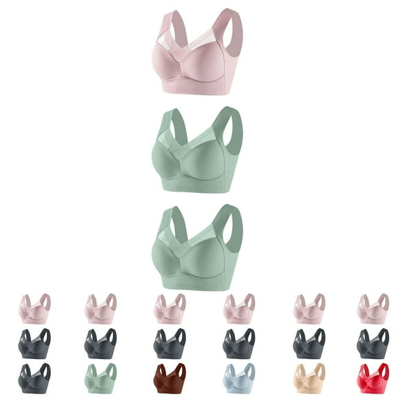 Brnmxoke Womens Wireless Push Up Bras Plus Size Anti Sagging Comfortable Bras Smoothing Supportive Longline T Shirt Everyday Bra 3Pcs Pink,XXXXXXL