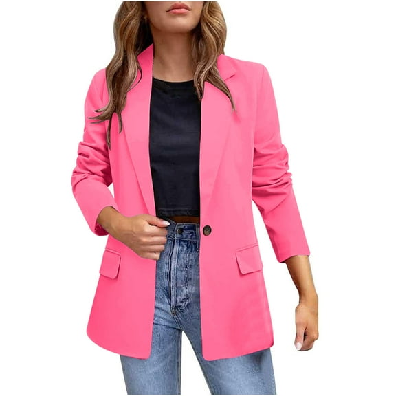 Brnmxoke Womens Work Blazer Casual Blazer Jacket One Button Stretchy Long Sleeve 0ffice Blazer Lapel Open Front Jackets Pink,M
