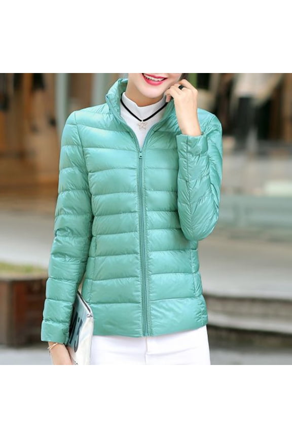 Womens's Ultra-Lightweight Down Coat Long Sleeve Stand Collar Quilted Pullover Puffer Jacket Packable Winter Outdoor Air Fleece Jacket Outerwear