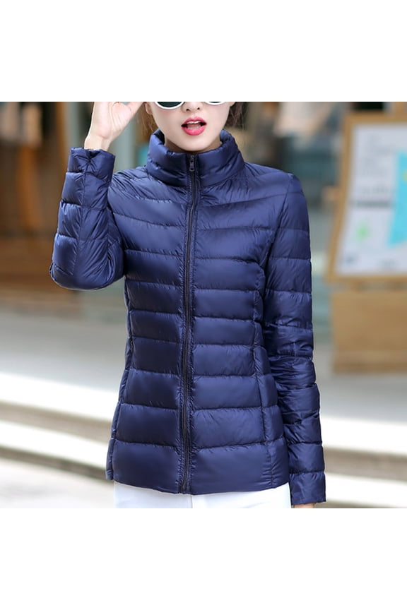 Womens's Ultra-Lightweight Down Coat Long Sleeve Stand Collar Quilted Pullover Puffer Jacket Packable Winter Outdoor Air Fleece Jacket Outerwear