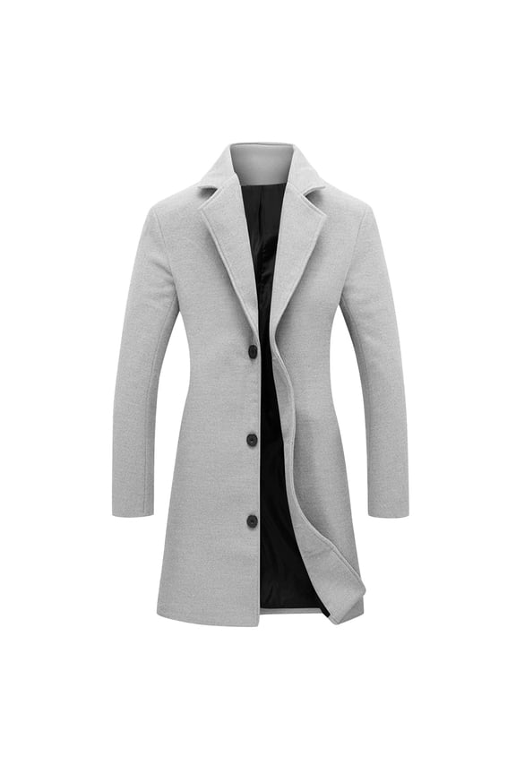 Wool Long Coats for Women Single Breasted Notched Lapel Trendy Peacoat Warm Fall Winter Office Outerwear Trench Coat with Pockets Gray,M