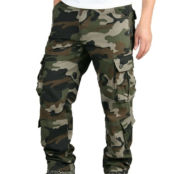 Brnmxoke Work Cargo Pants Men Relaxed-Fit Camo Military Fatigue Pant Multi Pocket Camouflage Combat Wild Casual Outdoor Trousers Army Green,L