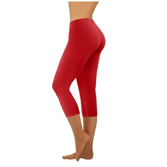 Brnmxoke Workout Leggings for Women Yoga Capris Solid Color High Waisted Yoga Pants Non See Through Elastic Tights Buttery Soft Compression Capri Legging