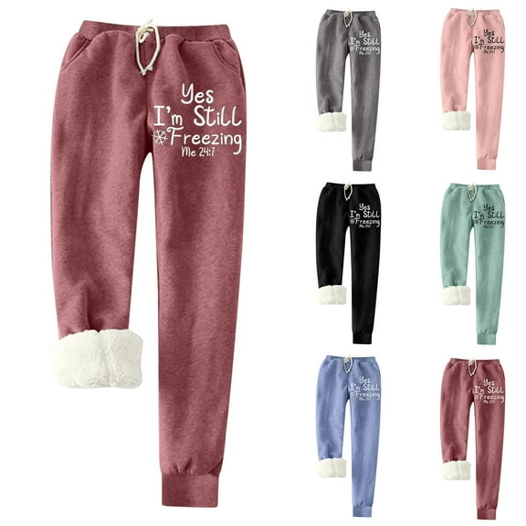 Brnmxoke Yes Im Still Freezing Thermal Sweatpants for Women,Women's Winter Warm Fleece Pants Sherpa Lined Sweatpant Jogger Track Pants Athletic Active Lounge Pants Blue,XXXL