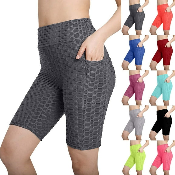 Brnmxoke Yoga Shorts for Women Tummy Control High Waist Biker Shorts Exercise Workout Butt Lifting Tights Solid Color Trendy Women's Short Pants Blue,M