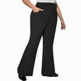 thumbnail image 1 of Brnmxoke Yoga Womens High Waisted Leggings Plus Size Shaping Tummy Control Flared Pant Stretchy Slim Fit Gym Trousers with Phone Pockets Black,XXXXL, 1 of 2