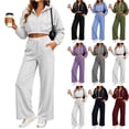 thumbnail image 1 of Brnmyaeo Sweatsuits for Women Long Sleeve Zip Up Crop Hooded Jacket Wide Leg Sweatpants Set 2026 Fall Fleece Lined 2 Piece Tracksuit Sets, 1 of 8