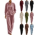 thumbnail image 1 of Brnmyaeo Women's Velour Tracksuit Set Mock Neck Velvet Loungewear Outfit Henley Button Pullover Loose Fit Wide Leg Lounge Pants Fall 2 Piece Sets, 1 of 8