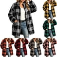 thumbnail image 1 of Brnmyaeo Womens Fleece Flannel Jacket Trendy Plaid Sherpa Lined Jacket with Pockets Oversized Button Down Mid-Length Warm Teddy Coat, 1 of 7