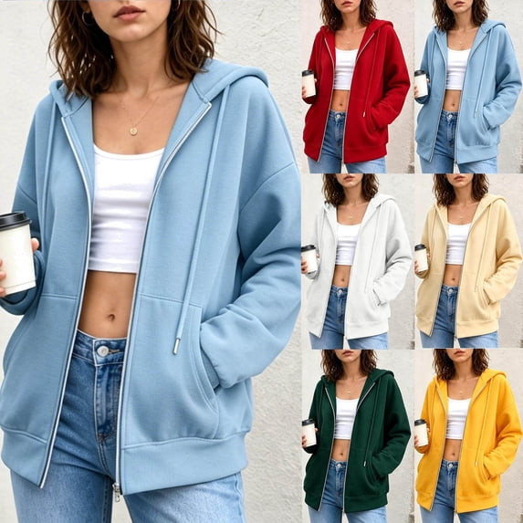 Brnmyaeo Womens Zip Up Hooded Jackets Oversized Teengirl Sweatshirts 2026 Trendy Comfy Fleece Lined Long Sleeve Pockets Jacket with Drawstring
