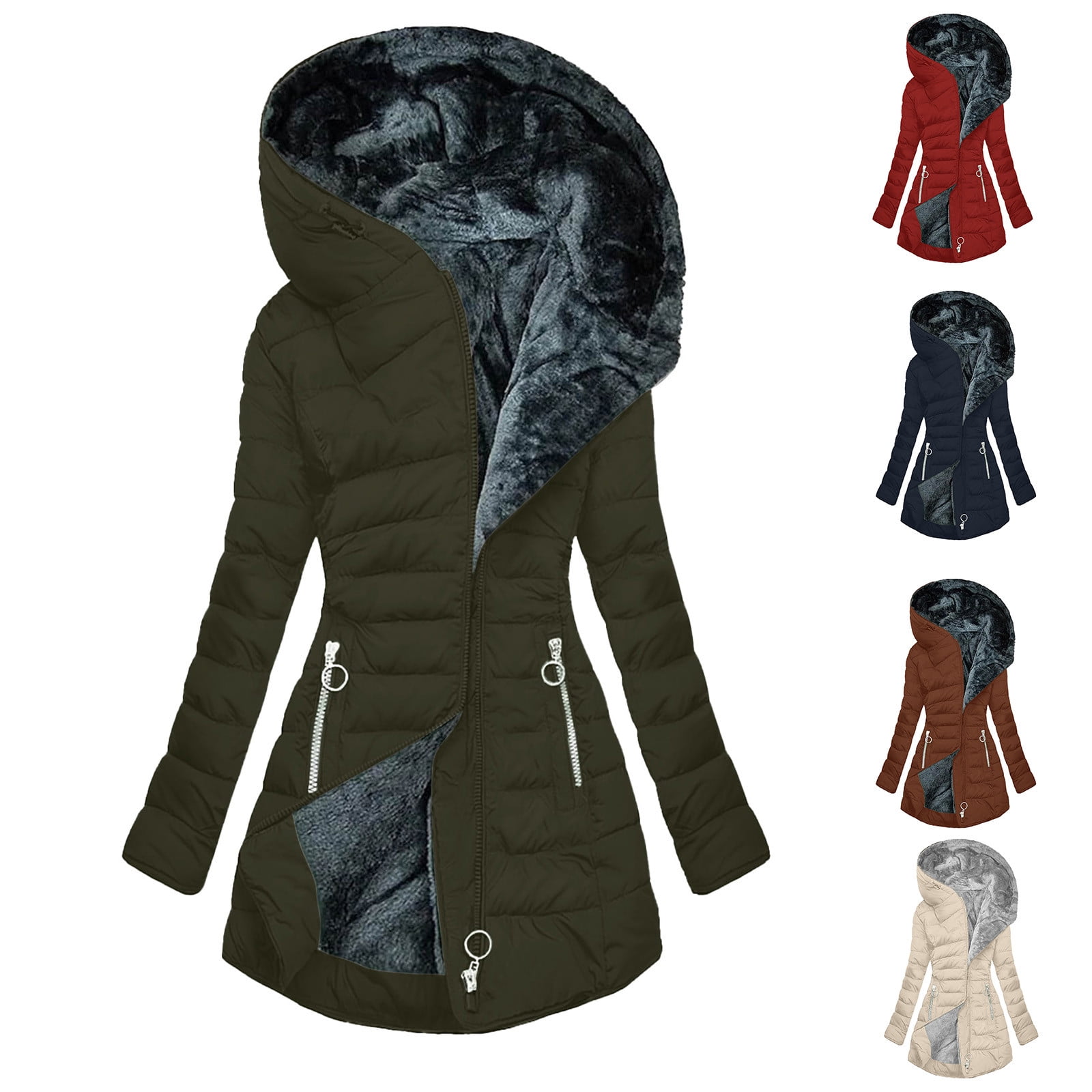 Brnxmoke Winter Coats for Women 2024 Trendy Hooded Coats Fleece Lined