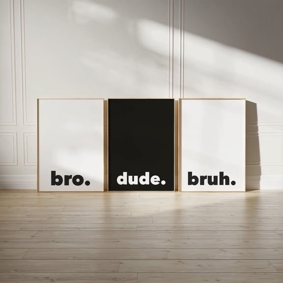 Bro Dude Bruh Print Teen Boys Room Decor Set 3 Stretched Canvas 16x24