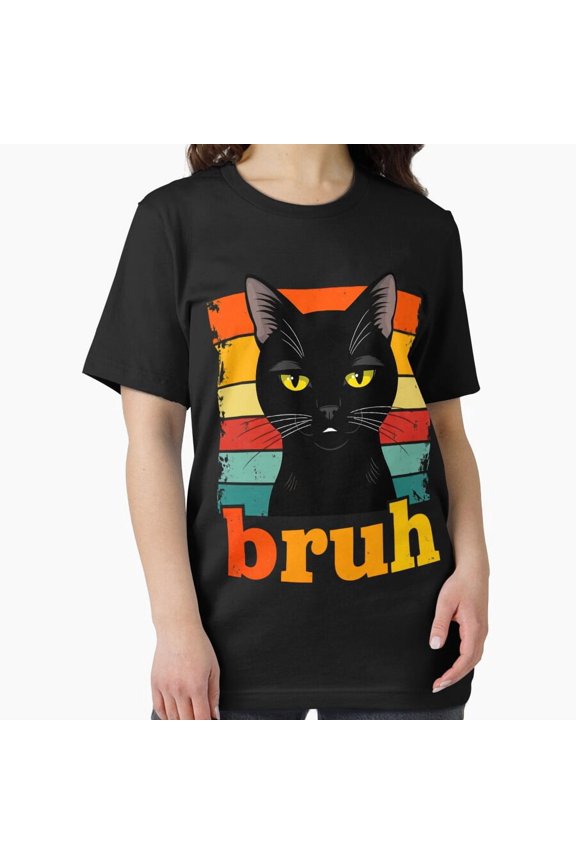 Bro Feline Funny Black Cat Retro Meme Design Minimalist Humor Unisex T-Shirt, up to Size 5XL