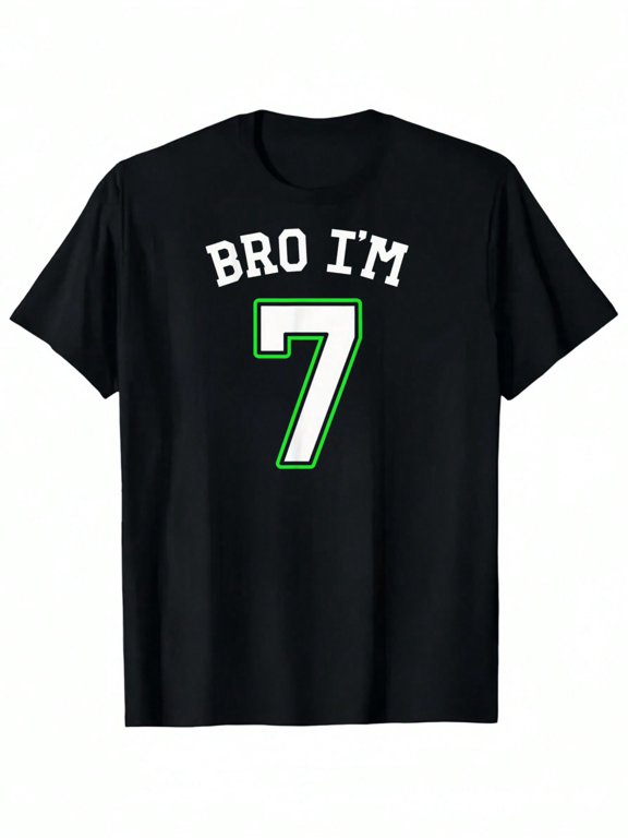 Bro I'm 7 Birthday Letter Print Summer Graphic T-shirts for Outdoor Sports and Daily Wearing, Young Girls T-Shirts, Size from 3-13Y