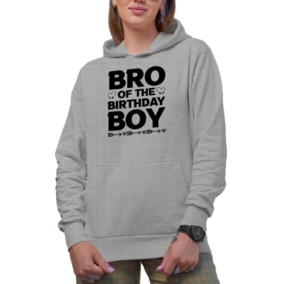 Bro of the Birthday Boy, Brother or Sibling of Bday Celebrant, Heather Grey Hooded Sweatshirt or Hoodie, Medium