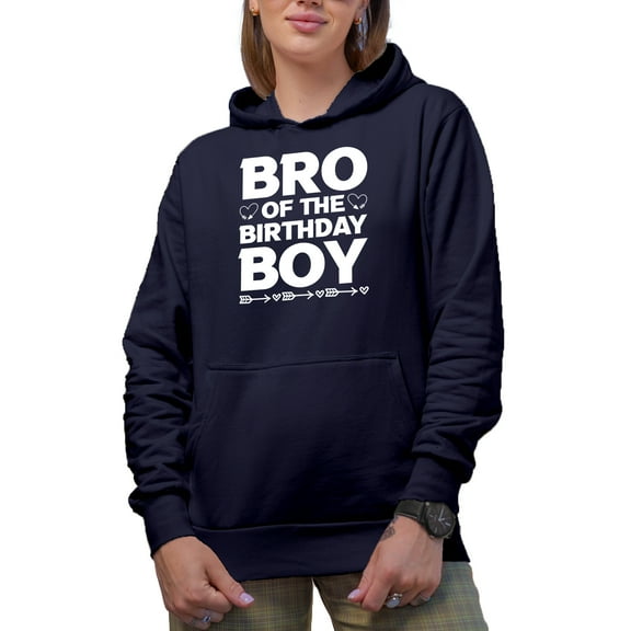 Bro of the Birthday Boy, Brother or Sibling of the B-day Celebrant, Navy Blue Hooded Sweatshirt or Hoodie, Medium