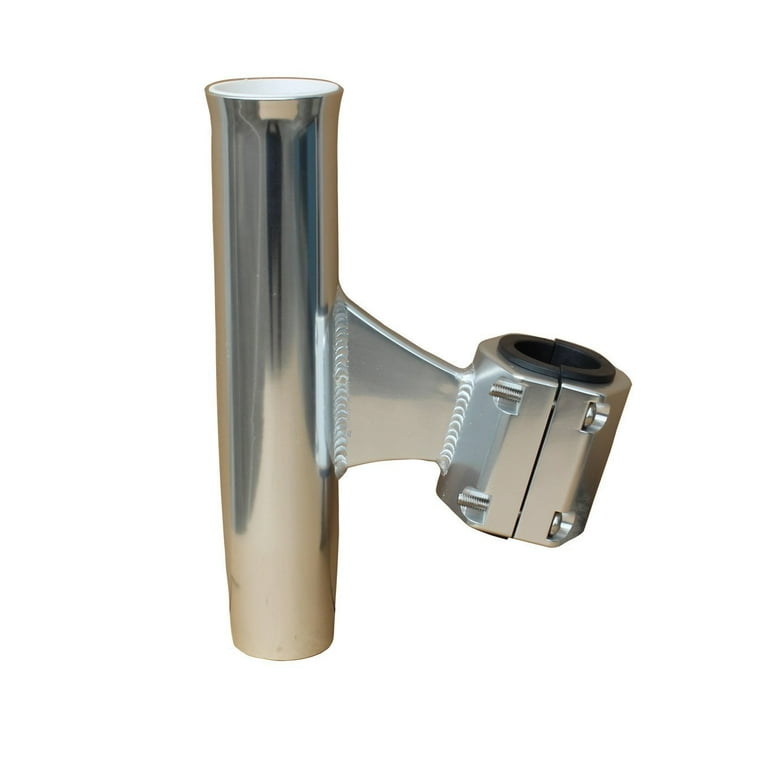 BroCraft Clamp-On Rod Holder - Silver Aluminum - Vertical Mount - Fits 1  to 2 O.D. Pipe
