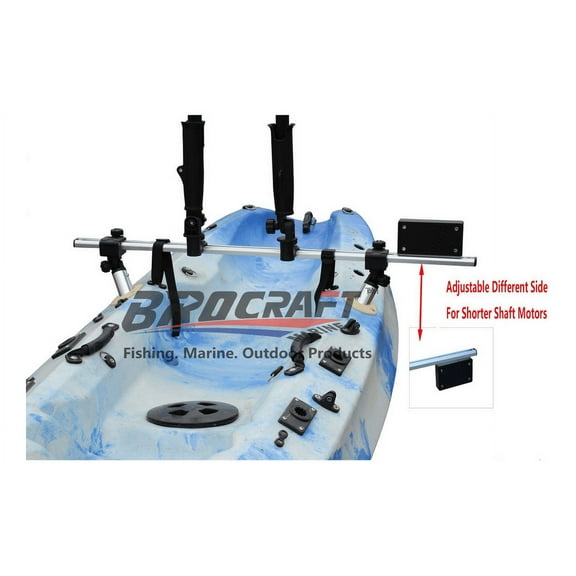 BroCraft Fishing Kayak Trolling Motor Mount Universal + Two Rocket Launching Rod Holder