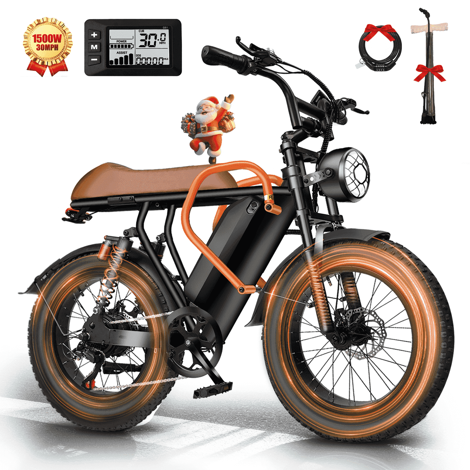 BroPath Electric Bike for Adults, 1500W Peak , 30MPH Electric Bike,50Mlies, 20" Fat Tire E-Mountain Bikes, 864Wh Removable Battery Ebike, Full Suspension shock, 7-Speed, UL 2849,Dirt ebike