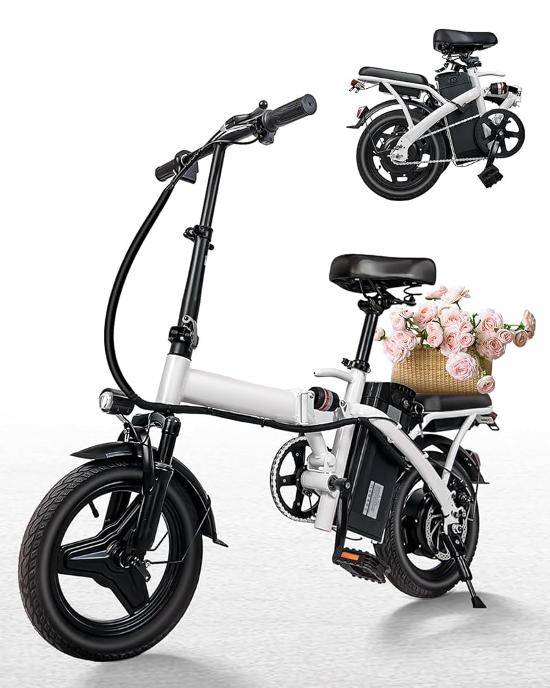 BroPath Electric Bike for Adults,Ebike,Electric Bicycle with 432WH Battery,14" Folding Ebike with Baskets for Teens,20MPH,20+ Miles(MAX),500W Motor,Multi-Shock Absorption,Commuter Mini E Bikes,UL2849