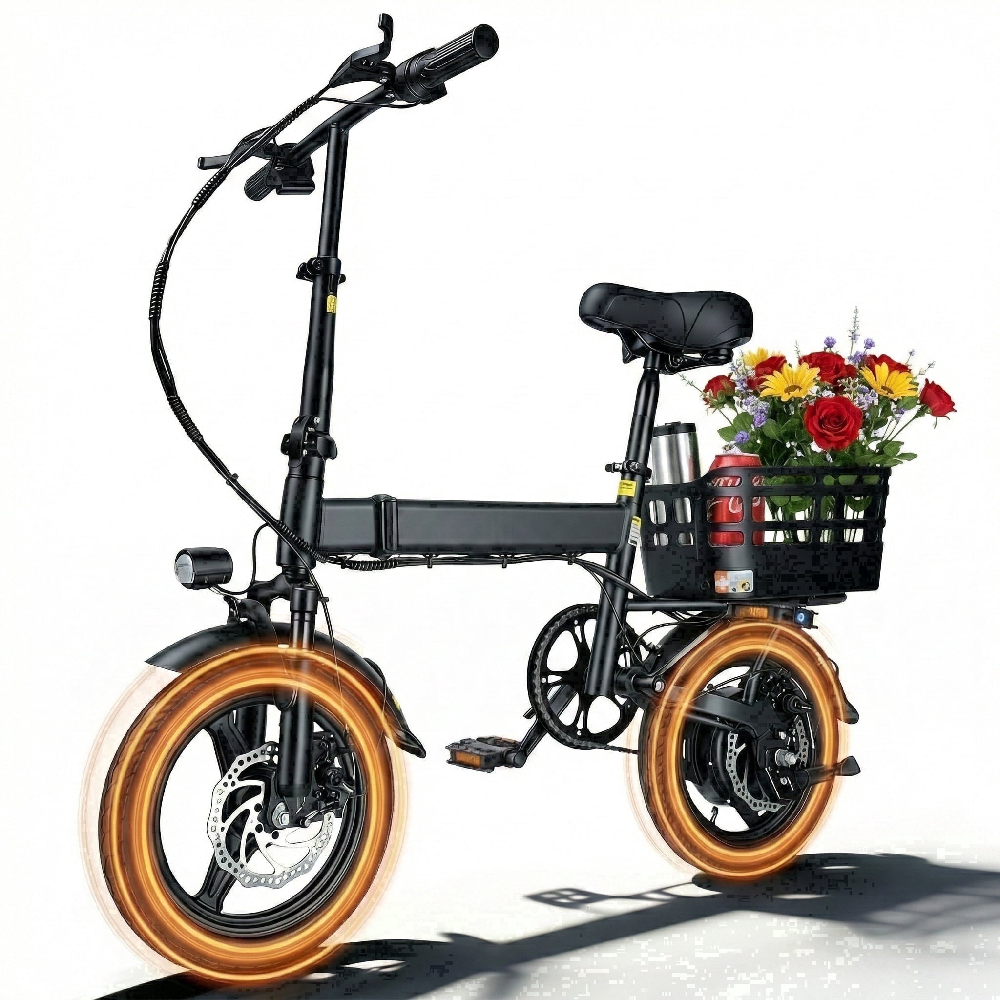 BroPath Electric Bike for Adults, Ebike, Electric Bicycle with 576WH Battery,14" Folding Ebike, 21MPH,20+ Miles(MAX),350W Motor,Multi-Shock Absorption,Commuting Mini E Bikes with Baskets,UL2849