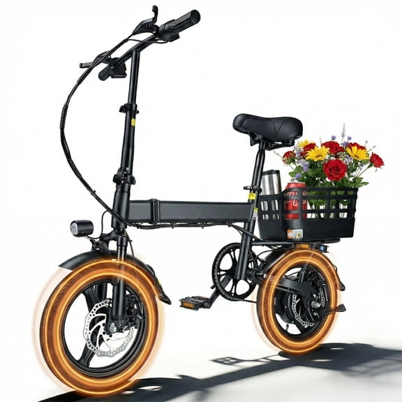 BroPath Electric Bike for Adults, Ebike, Electric Bicycle with 576WH Battery,14" Folding Ebike, 21MPH,20+ Miles(MAX),350W Motor,Multi-Shock Absorption,Commuting Mini E Bikes with Baskets,UL2849