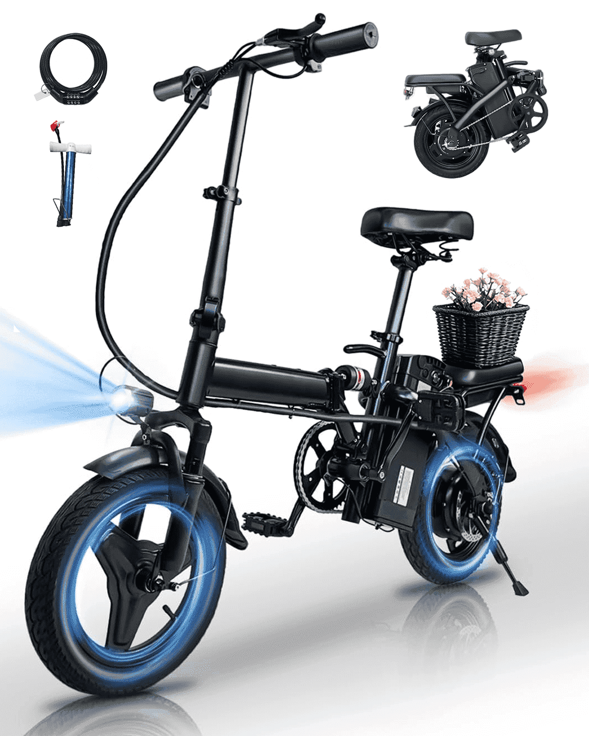 BroPath Electric Bike for Adults, Ebike, Electric Bicycle with 576WH Removable Battery,14" Folding Ebike, 21MPH,20+ Miles(MAX),500W High Motor,Multi-Shock Absorption,Commuting Mini E Bikes,UL2849