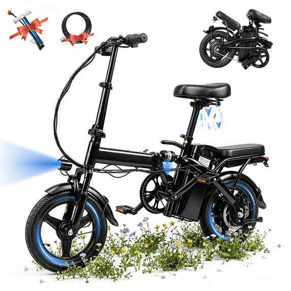 BroPath Electric Bike for Adults, Ebike, Electric Bicycle with 576WH Removable Battery,14" Folding Ebike, 20MPH,20+ Miles(MAX),500W Motor,Multi-Shock Absorption,Commuting Mini E Bikes,UL2849,WHITE