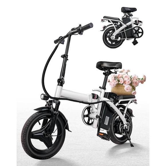 BroPath Electric Bike for Adults, Ebike, Electric Bicycle with 576WH Removable Battery,14" Folding Ebike, 21MPH,20+ Miles(MAX),500W Motor,Multi-Shock Absorption,Commuting Mini E Bikes,UL2849,WHITE