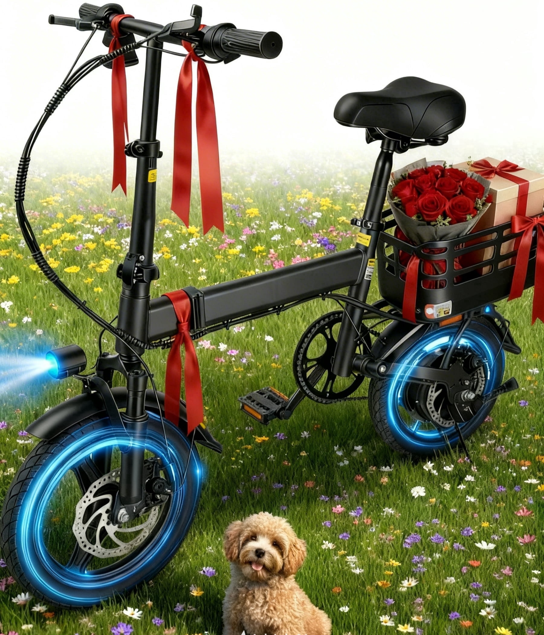BroPath Electric Bike for Adults and Teens,Ebike,Electric Bicycle with 432WH Battery,14" Folding Ebike with Baskets,20MPH,20+ Miles(MAX),500W Peak Motor,Front Absorption,Commuter Mini E Bikes,UL2849