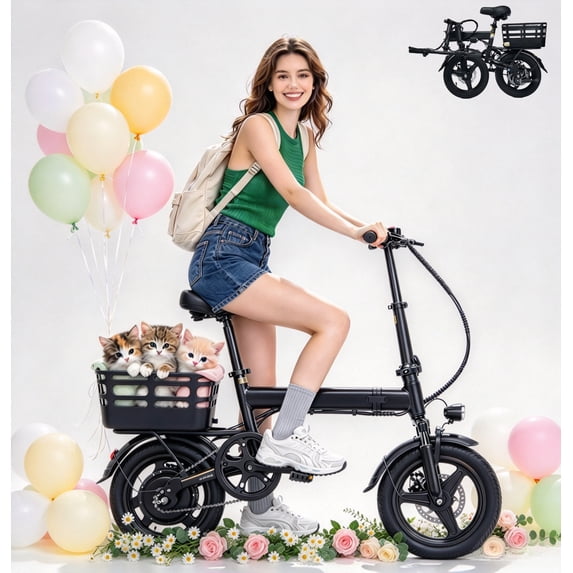 BroPath Electric Bike for Adults and Teens,Ebike,Electric Bicycle with 432WH Battery,14" Folding Ebike with Baskets,20MPH,20+ Miles(MAX),500W Peak Motor,Front Absorption,Commuter Mini E Bikes,UL2849