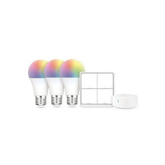 BroadLink FastCon Smart Bulbs Starter Kit - 3 A19 Color Changing Light Bulbs with Music Sync, 1 Wireless Scene Switch and Hub Included, 16 Million Colors, Works with Alexa, Google Home, 5 Piece Set