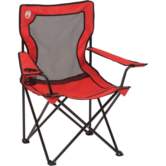 Broadband Mesh Quad Camping Chair with Carry Bag & Cup Holder, Cooling Mesh Back with Adjustable Arms, Great for Camping, Tailgating, Firepits, Patio, & More