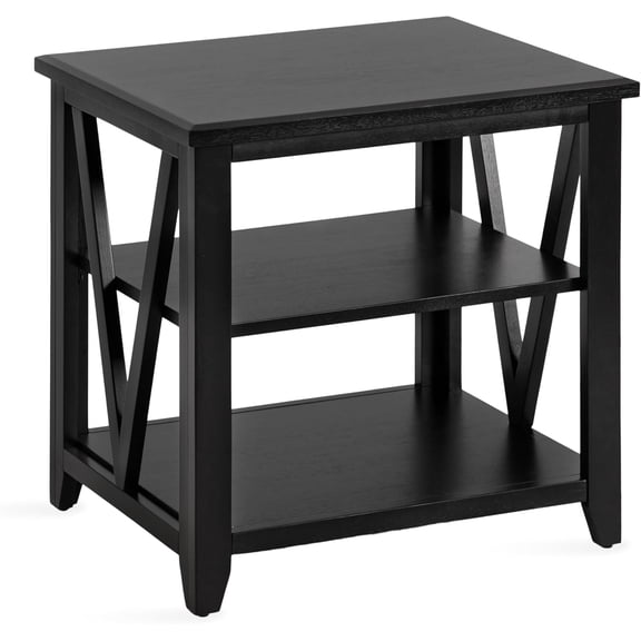 Broadbridge Modern Tiered Rectangle Side Table; 23 x 18 x 24; Black; Transtional Three-Tier Wooden Nightstand with Storage for Use as Living Room End Table