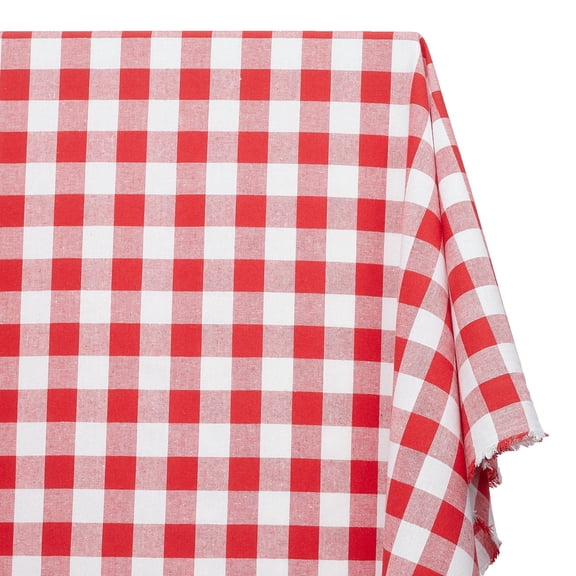 Broadcloth Fabric Lightweight Breathable Absorbent Gingham Plaid Yarn Dyed 100% Cotton By The Yard - Red / White (1 Yard)