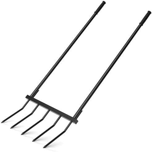 Broadfork Garden Tool Heavy Duty, 5 Tines Broad Fork for Gardening, U-Shaped Garden Fork for Loosening Soil, 20 in. Wide Broadforks for Gardening, 55 in. Heigh$$Garden & Patio